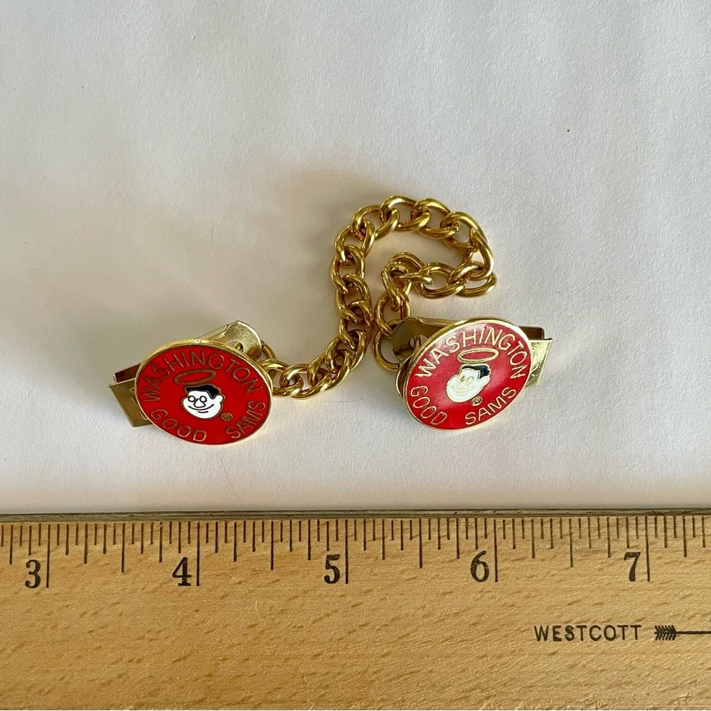 Vintage Good Sams Washington Cardigan Sweater Clips with Chain c 1970s - Picture 4 of 4